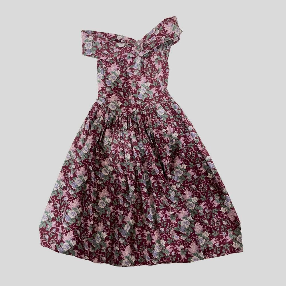 Vintage Gunne Sax Jessica McClintock Off Shoulder Floral Dress Corset Bod Size 9